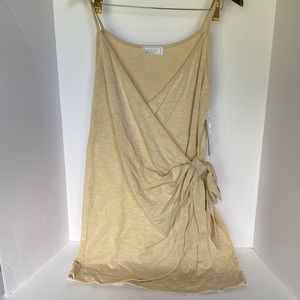 Strap Mini dress with crossover tie at wrist making v neckline size L tan